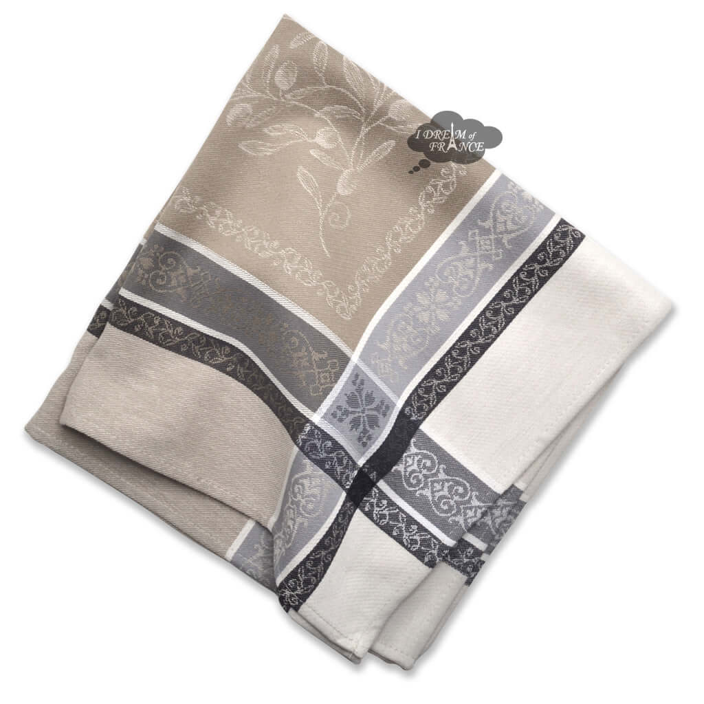 Olivia Cream French Cotton Jacquard Napkin by Tissus Toselli