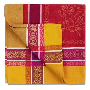 French Jacquard napkin - Cotton - Olivia yellow & red  - Tissus Toselli