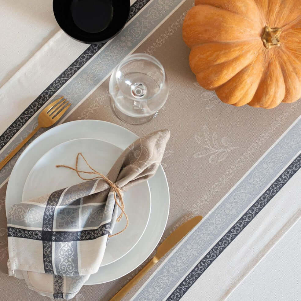 20x64" Olivia Cream Jacquard Cotton Table Runner by Tissus Toselli