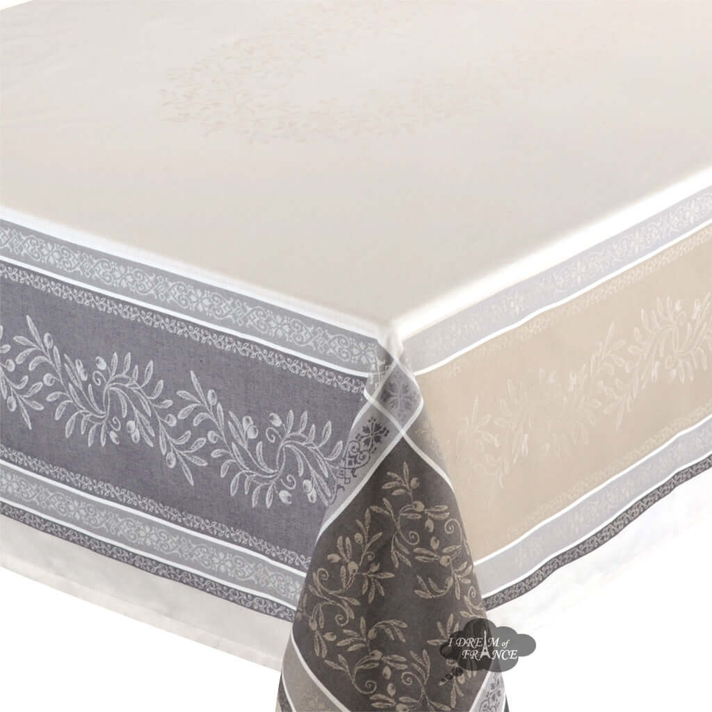 62" Square Olivia Cream French Jacquard Tablecloth by Tissus Toselli