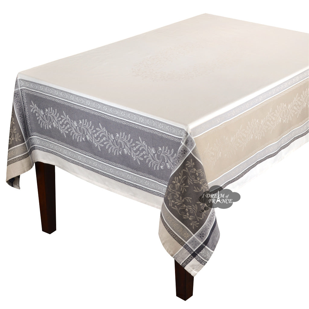 62x138" Rectangular Olivia Cream Jacquard Tablecloth by Tissus Toselli