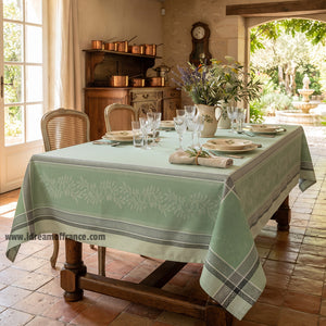 French Jacquard tablecloth - Cotton - Stain resistant - Rectangular - Olivia green | Tissus Toselli