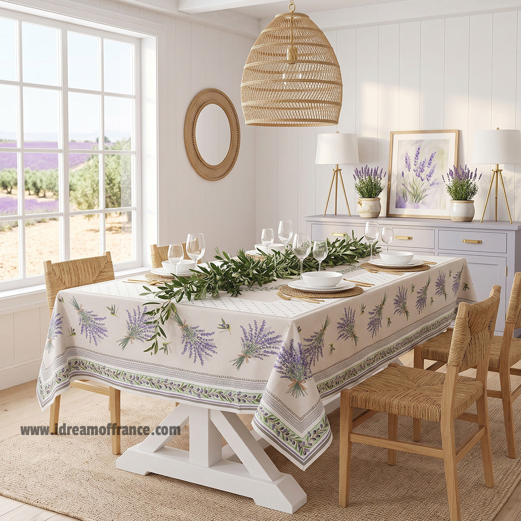 60x96" Rectangular Lauris Coated Cotton Tablecloth by Tissus Toselli