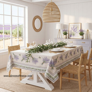 French Provencal tablecloth - Acrylic coated cotton, Spill-proof - Rectangular - Lauris natural | Tissus Toselli - Lifestyle