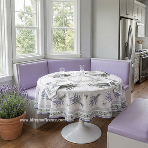 70" Round Lauris Acrylic-Coated Cotton Tablecloth by Tissus Toselli