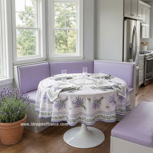 70" Round Lauris Acrylic-Coated Cotton Tablecloth by Tissus Toselli