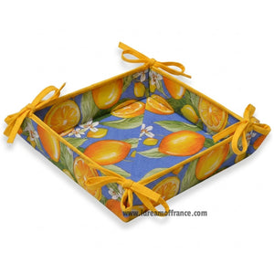 French bread basket - Acrylic-coated Cotton - Lemons blue | Tissus Toselli