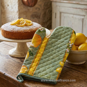 Lemons Green Cotton Oven Mitt by Tissus Toselli - Lifestyle