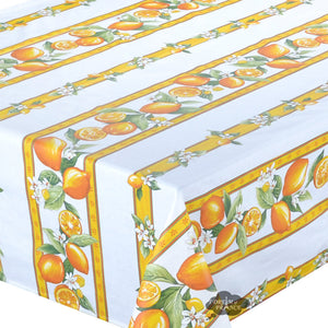 58" Square Lemons White Acrylic-Coated Cotton Tablecloth by Tissus Toselli