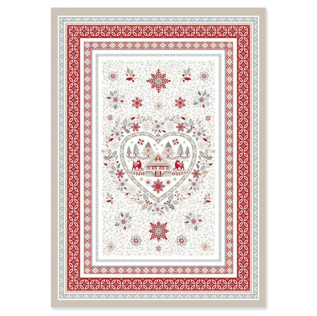Mistletoe Red & Gray French Cotton Kitchen Towel by Tissus Toselli