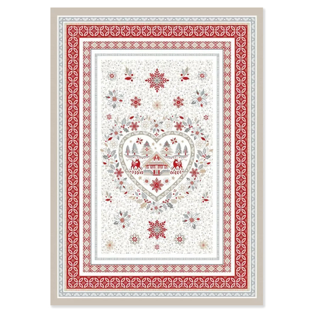 Mistletoe Cream French Cotton Kitchen Towel by Tissus Toselli