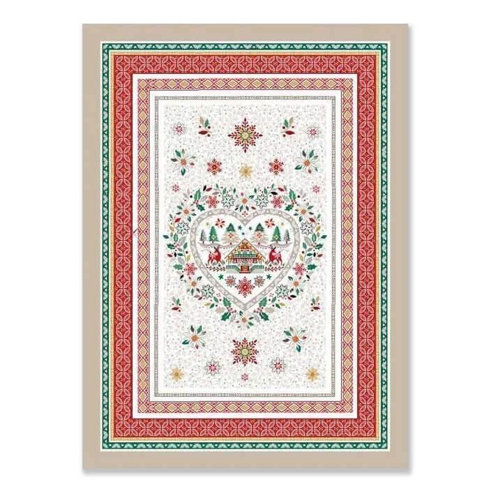 Mistletoe Red & Green French Cotton Kitchen Towel by Tissus Toselli