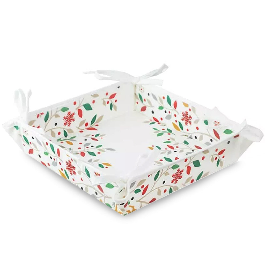 Mistletoe White Acrylic-Coated Cotton Bread Basket by Tissus Toselli