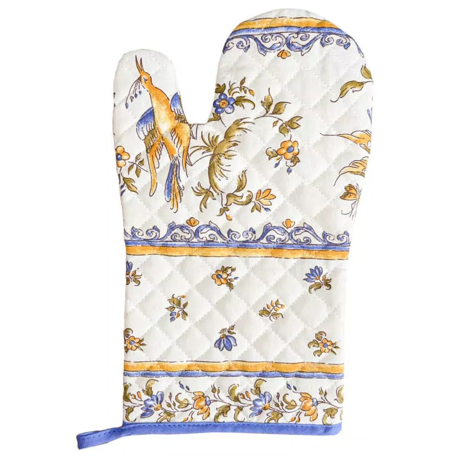 Moustiers Blue & Cream Cotton Oven Mitt by Tissus Toselli