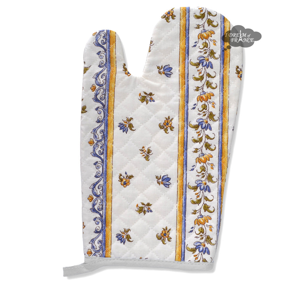 Moustiers Blue & Cream Cotton Oven Mitt by Tissus Toselli