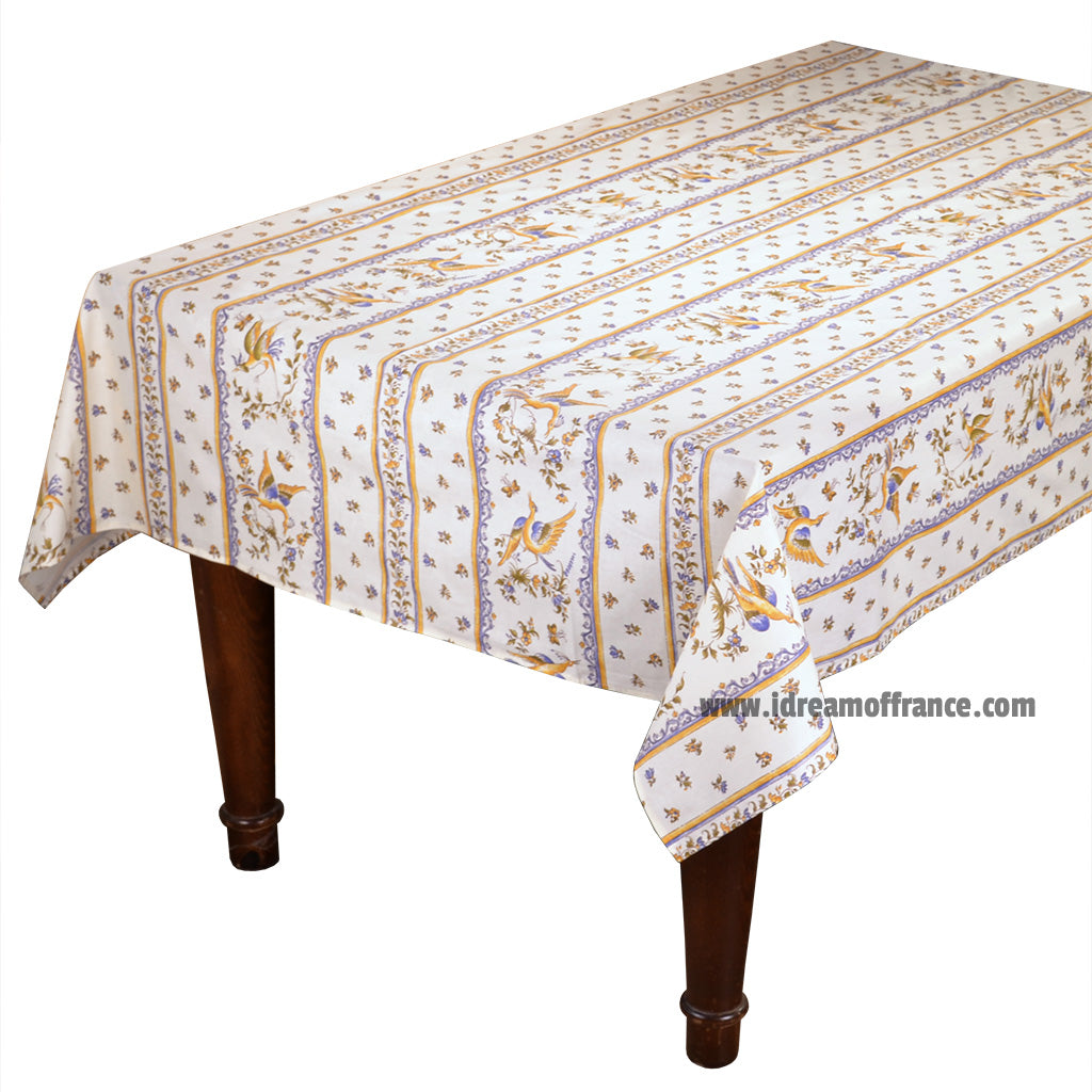 French Provencal tablecloth - Acrylic coated cotton, Spill-proof - Rectangular - Moustiers blue | Tissus Toselli