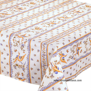 French Provencal tablecloth - Acrylic coated cotton, Spill-proof - 58" square - Moustiers blue | Tissus Toselli - Closeup
