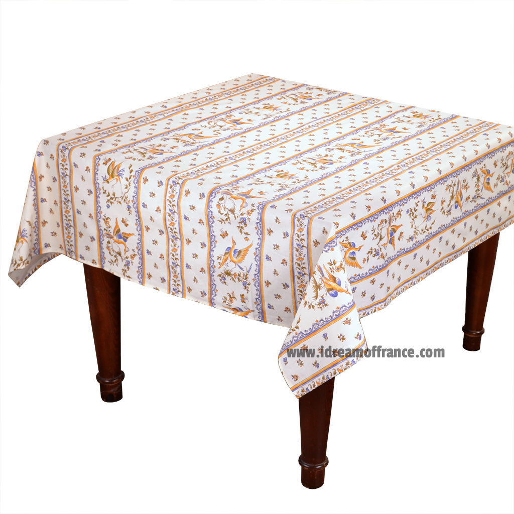 French Provencal tablecloth - Acrylic coated cotton, Spill-proof - 58" square - Moustiers blue | Tissus Toselli