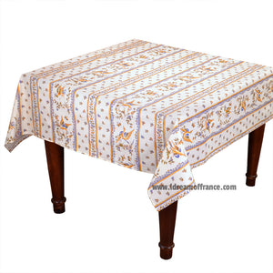 French Provencal tablecloth - Acrylic coated cotton, Spill-proof - 58" square - Moustiers blue | Tissus Toselli