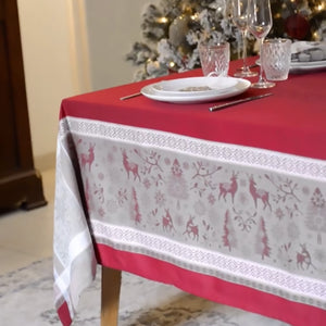 62x98" Rectangular Christmas Spirit Red French Jacquard Tablecloth by Marat d'Avignon