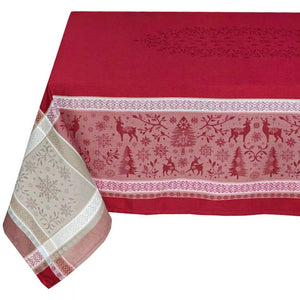 French Jacquard tablecloth - Cotton - Stain resistant - Rectangular - Christmas Spirit red | Tissus Toselli