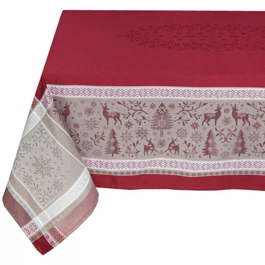 62x98" Rectangular Christmas Spirit Red French Jacquard Tablecloth by Marat d'Avignon