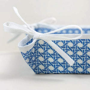 Nyons Woven-Cane Blue Acrylic Coated Bread Basket by Tissus Toselli