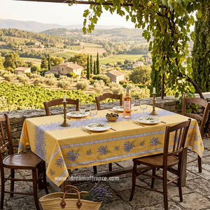 French Provencal tablecloth - Acrylic coated cotton, Spill-proof - Rectangular - Valensole yellow | Label France - Lifestyle