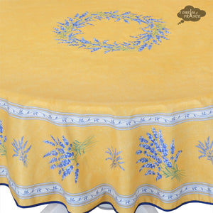 70" Round Valensole Yellow Acrylic-Coated Cotton Tablecloth by Label France