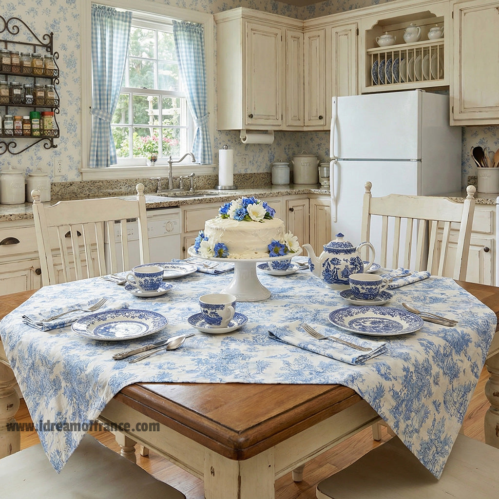 59" Square Pastorale French Toile All-Over Acrylic-Coated Cotton Tablecloth by l'Ensoleillade