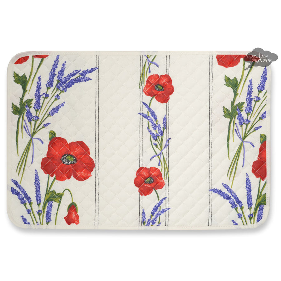 Poppies Cream Acrylic Coated Quilted Placemats by Tissus Toselli