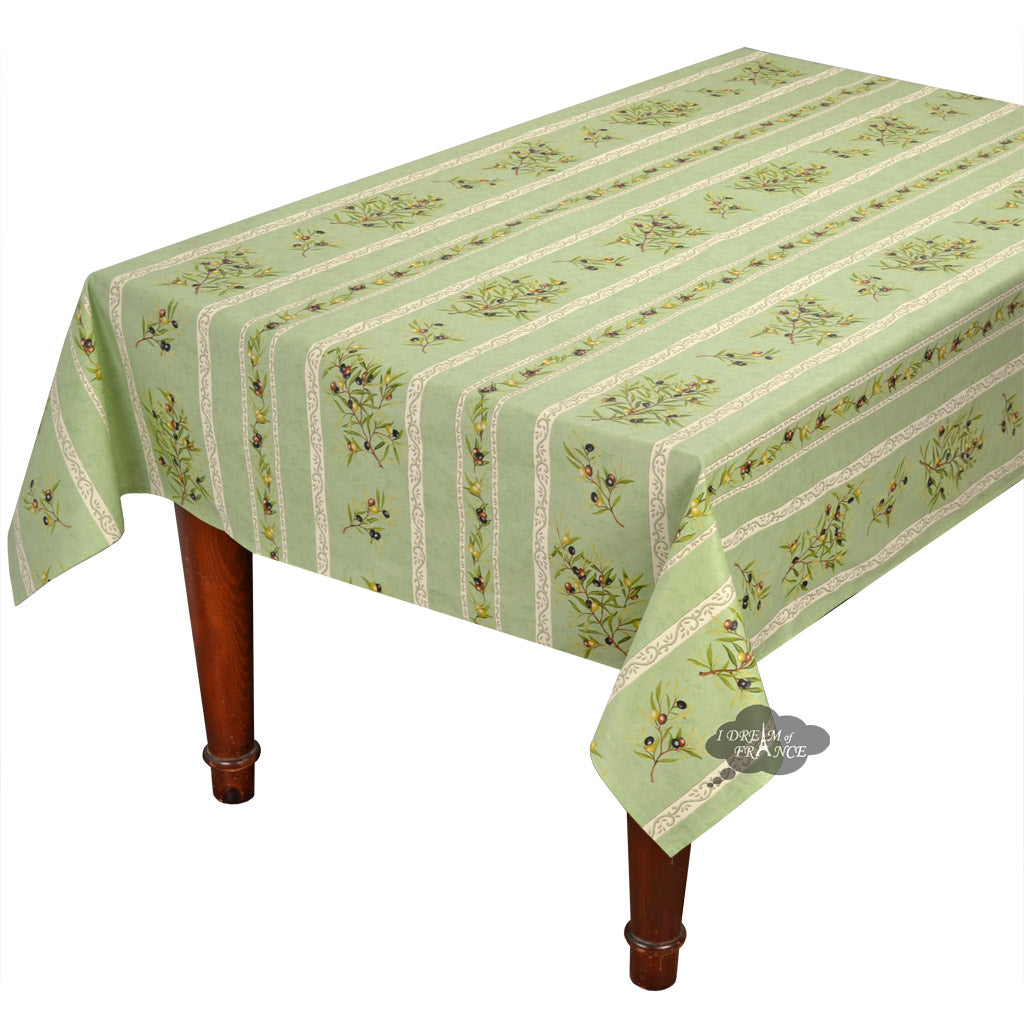 59" Square Clos des Oliviers Green Acrylic-Coated Cotton Tablecloth by l'Ensoleillade