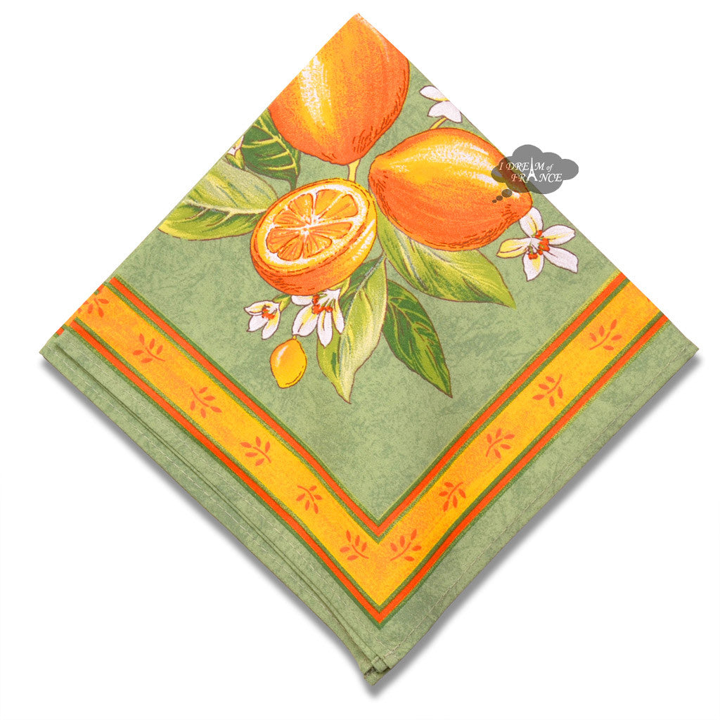 Lemons Green Provence Cotton Napkin by Tissus Toselli