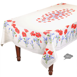 60x 96" Rectangular Poppies Cream Coated Cotton Tablecloth by Tissus Toselli