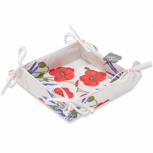Poppies Cream Acrylic Coated Bread Basket by Tissus Toselli