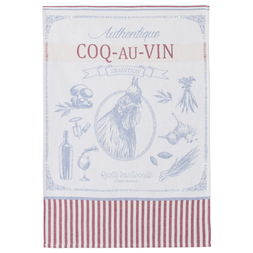 Coucke French Cotton Jacquard Tea Towel - Coq Au Vin Design, 20x30 Inches (Made In Portugal)