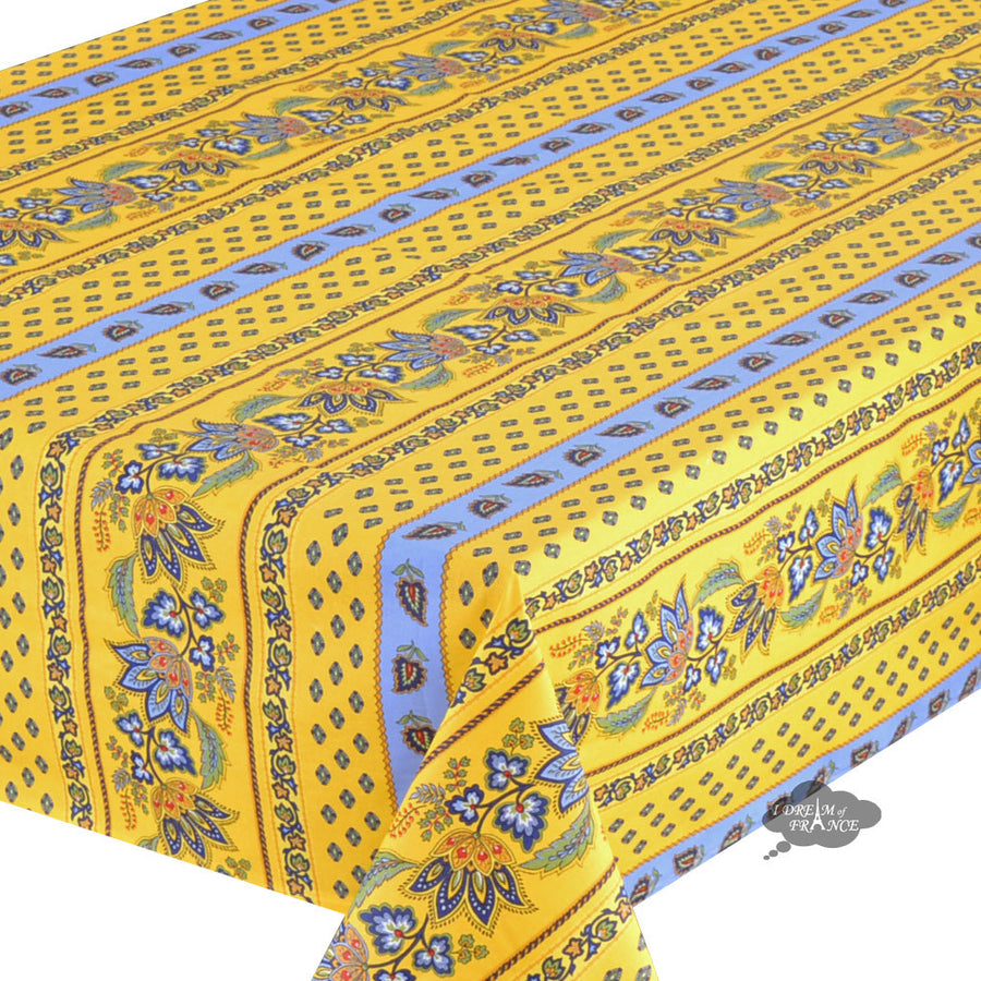 60x108" Rectangular Lisa Yellow Cotton Coated French Country Tablecloth by Le Cluny