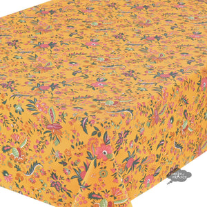 60x108" Rectangular Versailles Yellow Cotton Coated Provence Tablecloth - Close Up