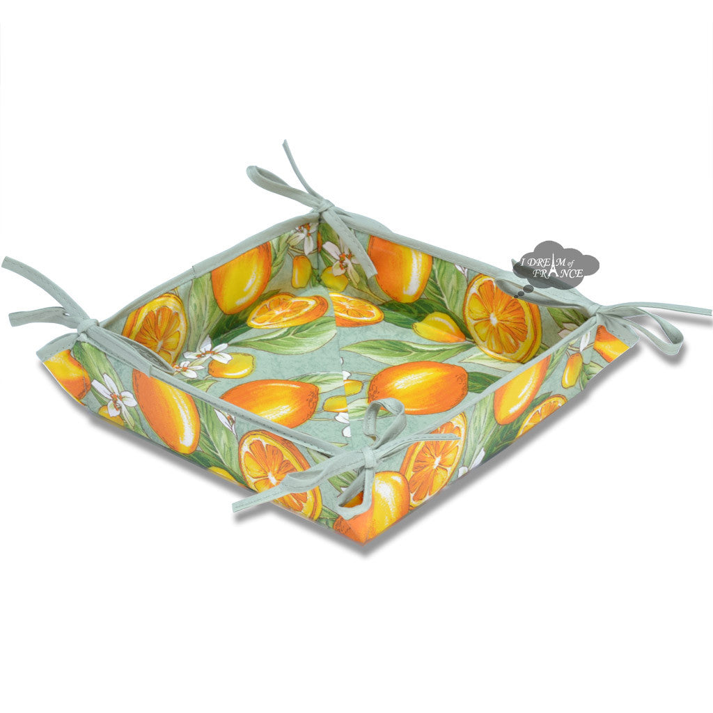 Lemons Green Acrylic Coated Cotton Bread Basket