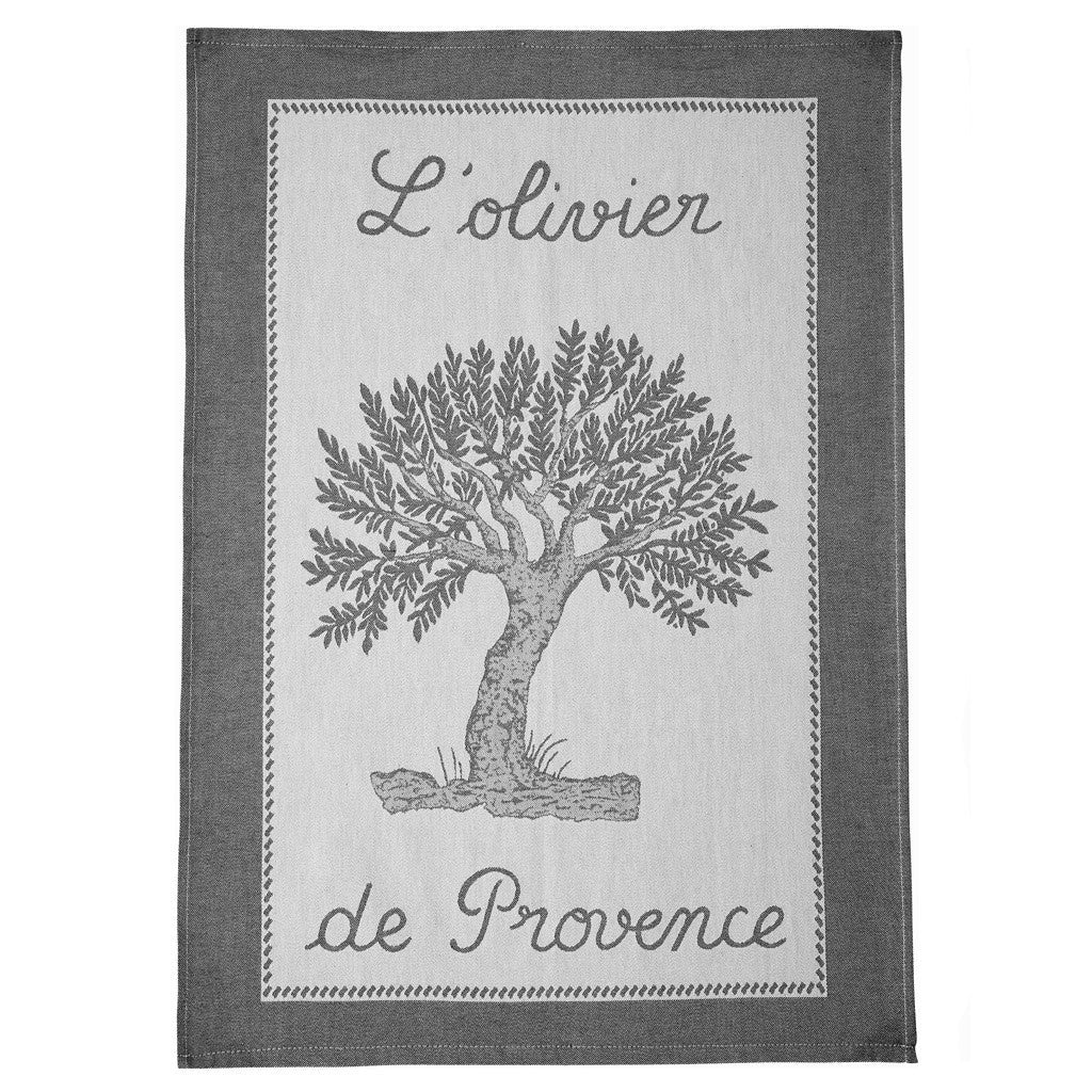 Coucke French Cotton Jacquard Towel French Collection, Olivier Noir (Olive Tree), 20-Inches by 30-Inches, White and Black