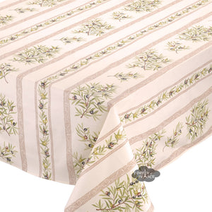 60x120" Rect Clos des Oliviers Cream Coated Cotton Tablecloth by Tissus Toselli