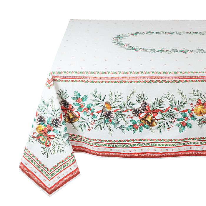 60x78" Rectangular Joyeux Noel Acrylic Coated Cotton Tablecloth by Tissus Toselli