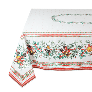 60x78" Rectangular Joyeux Noel Acrylic Coated Cotton Tablecloth by Tissus Toselli