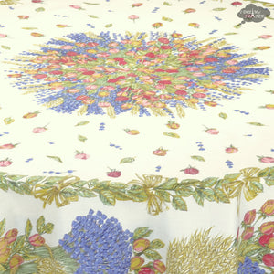 70" Round Roses & lavender Coated Cotton Tablecloth by Tissus Toselli