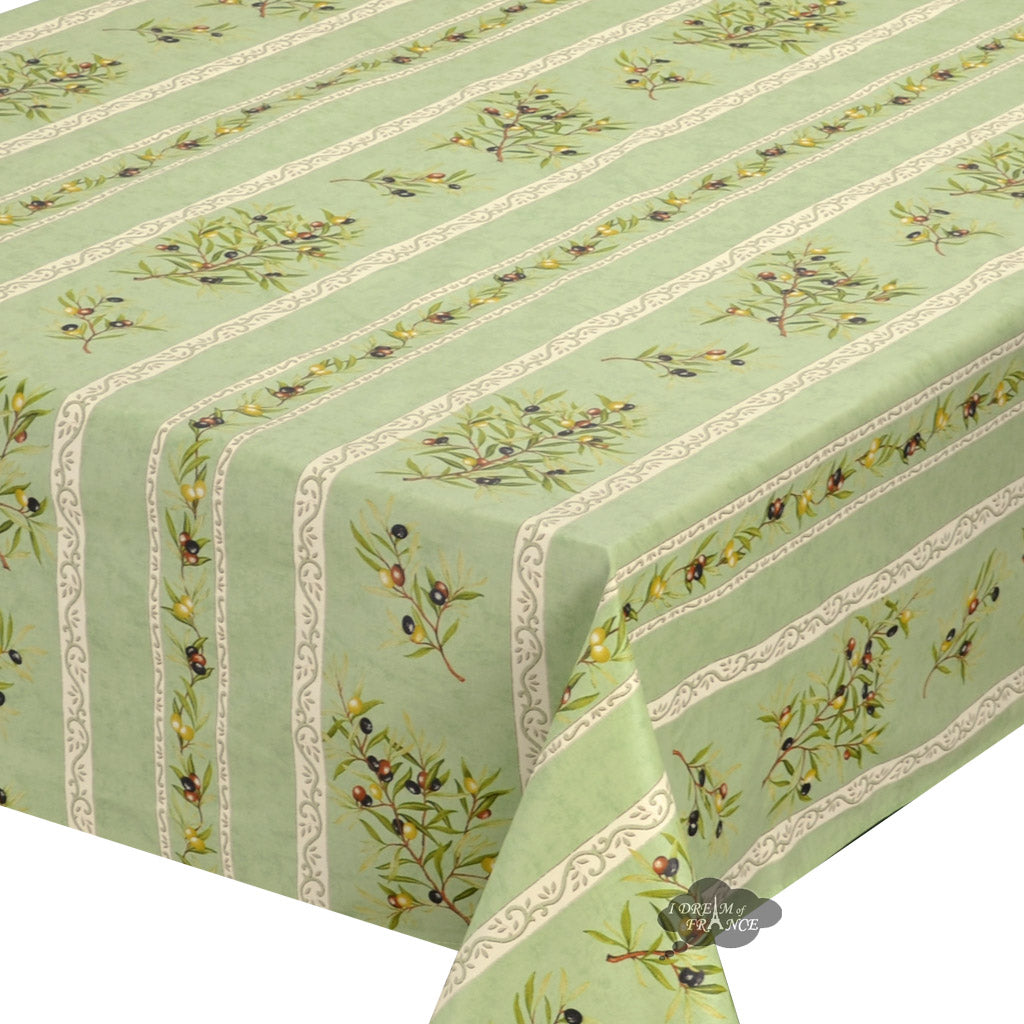 59" Square Clos des Oliviers Green Acrylic-Coated Cotton Tablecloth by l'Ensoleillade