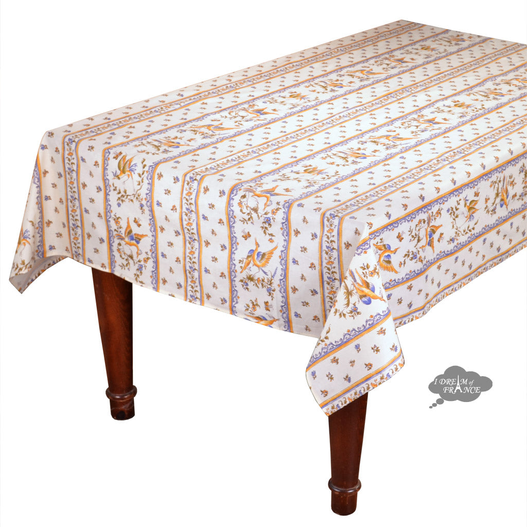 60x138" Rectangular Moustiers Blue Coated Cotton Tablecloth by Tissus Toselli