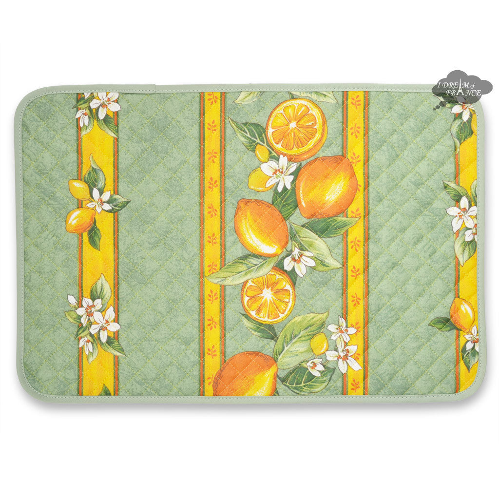 Lemons Green Acrylic Coated Quilted Placemats by Tissus Toselli