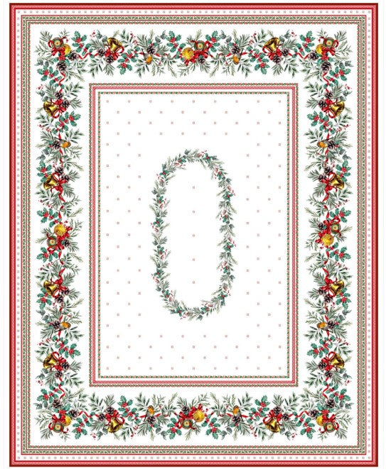 60x96" Rectangular Joyeux Noel Acrylic Coated Cotton Tablecloth by Tissus Toselli