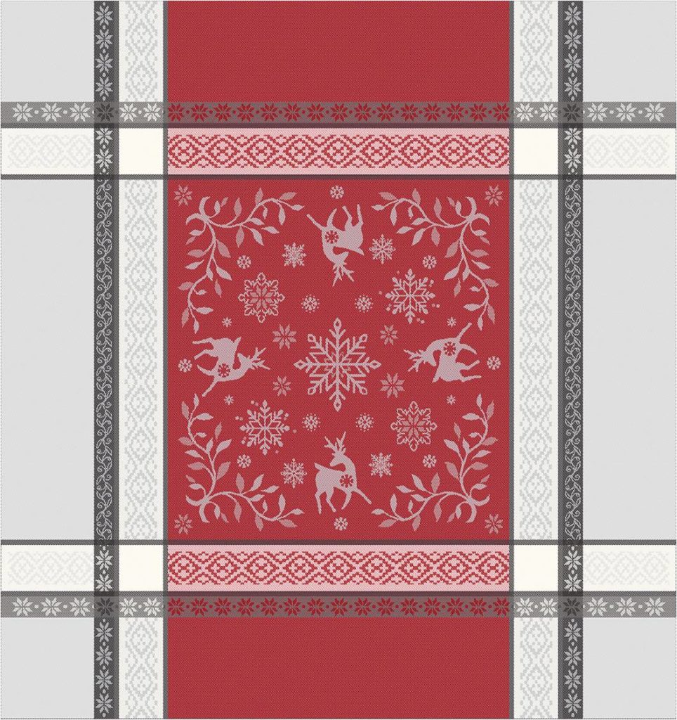 Christmas Spirit Red & Gray French Cotton Jacquard Napkin by Tissus Toselli