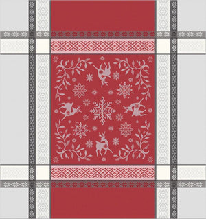 Christmas Spirit Red & Gray French Cotton Jacquard Napkin by Tissus Toselli